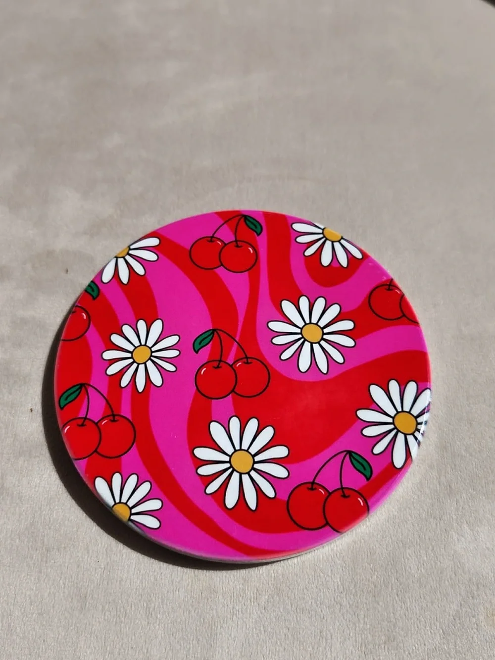 Pink & Red Cherry Daisy Sublimation Coaster